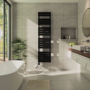Juva 1800 x 450mm Satin Black Flat Panel Thermostatic Touch Control Wifi Electric Heated Towel Rail