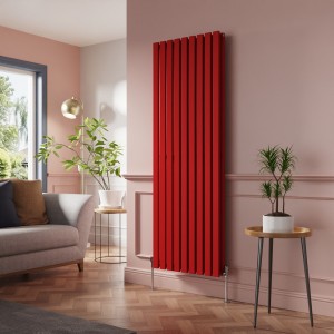 Lulea 1800 x 620mm Signal Red Double Flat Panel Vertical Designer Radiator