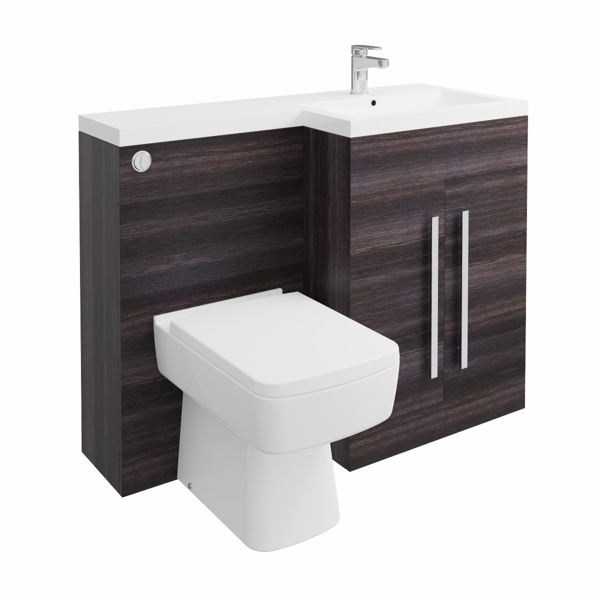 Calm Grey Right Hand Combination Vanity Unit Basin L Shape with Back to Wall Boston Toilet & Soft Close Seat & Concealed Cistern - 1100mm