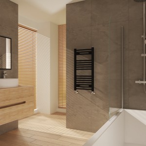 Fjord 800 x 400mm Curved Black Heated Towel Rail