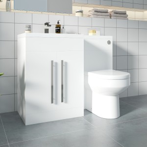 Calm White Left Hand Combination Vanity Unit Basin L Shape with Back to Wall Calgary Toilet & Soft Close Seat & Concealed Cistern - 1100mm