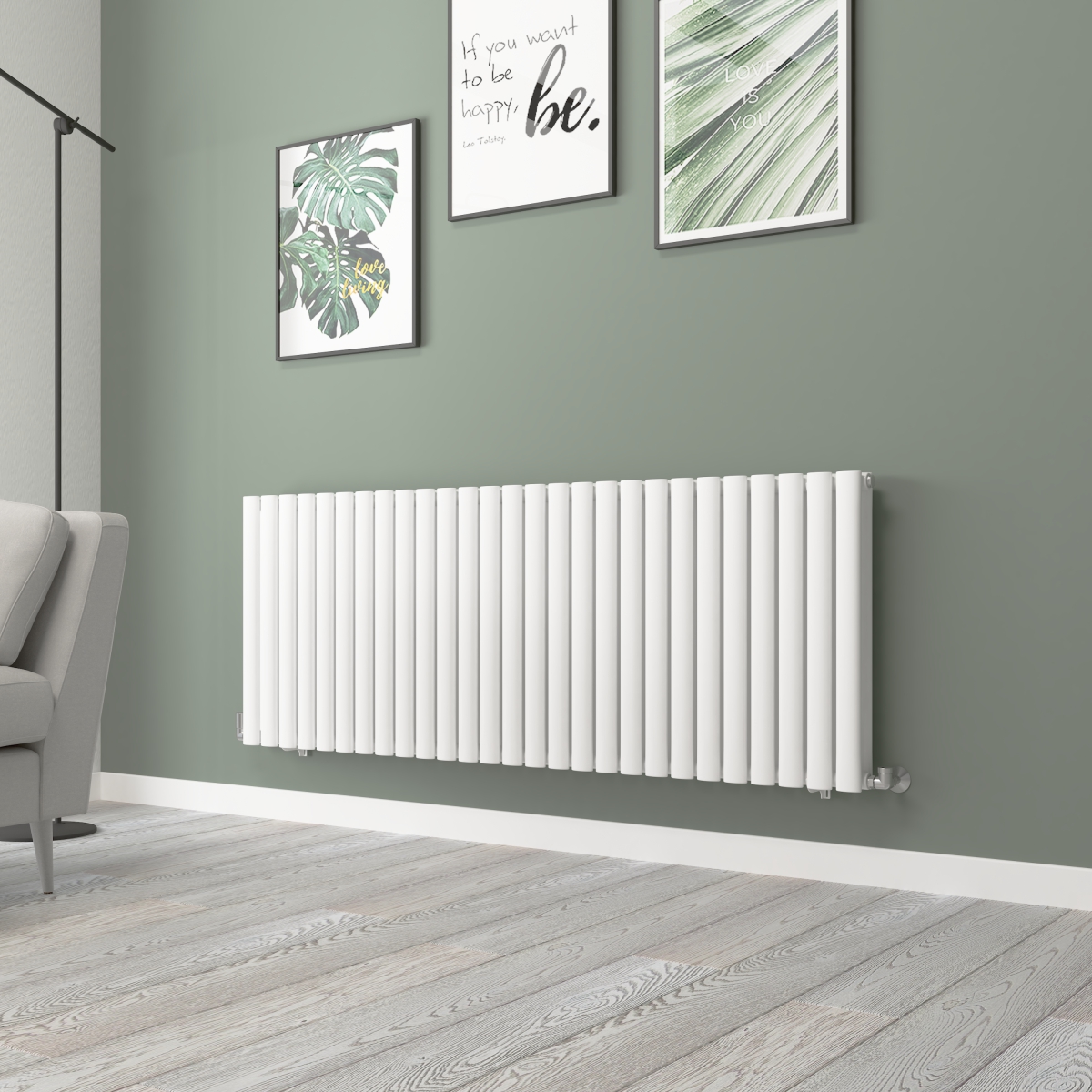 Norden 600 x 1594mm White Double Horizontal Oval Tube Designer Radiator