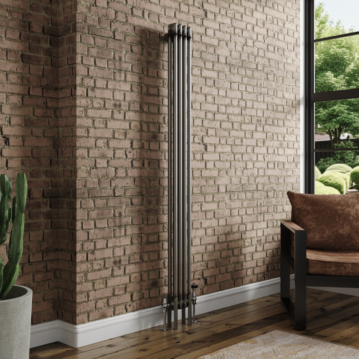 Bern 1800 x 200mm Raw Metal Double Column Vertical Traditional Radiator