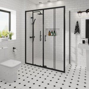 Ennerdale 1500mm Double Sliding Door with 800mm Side Panel - Black