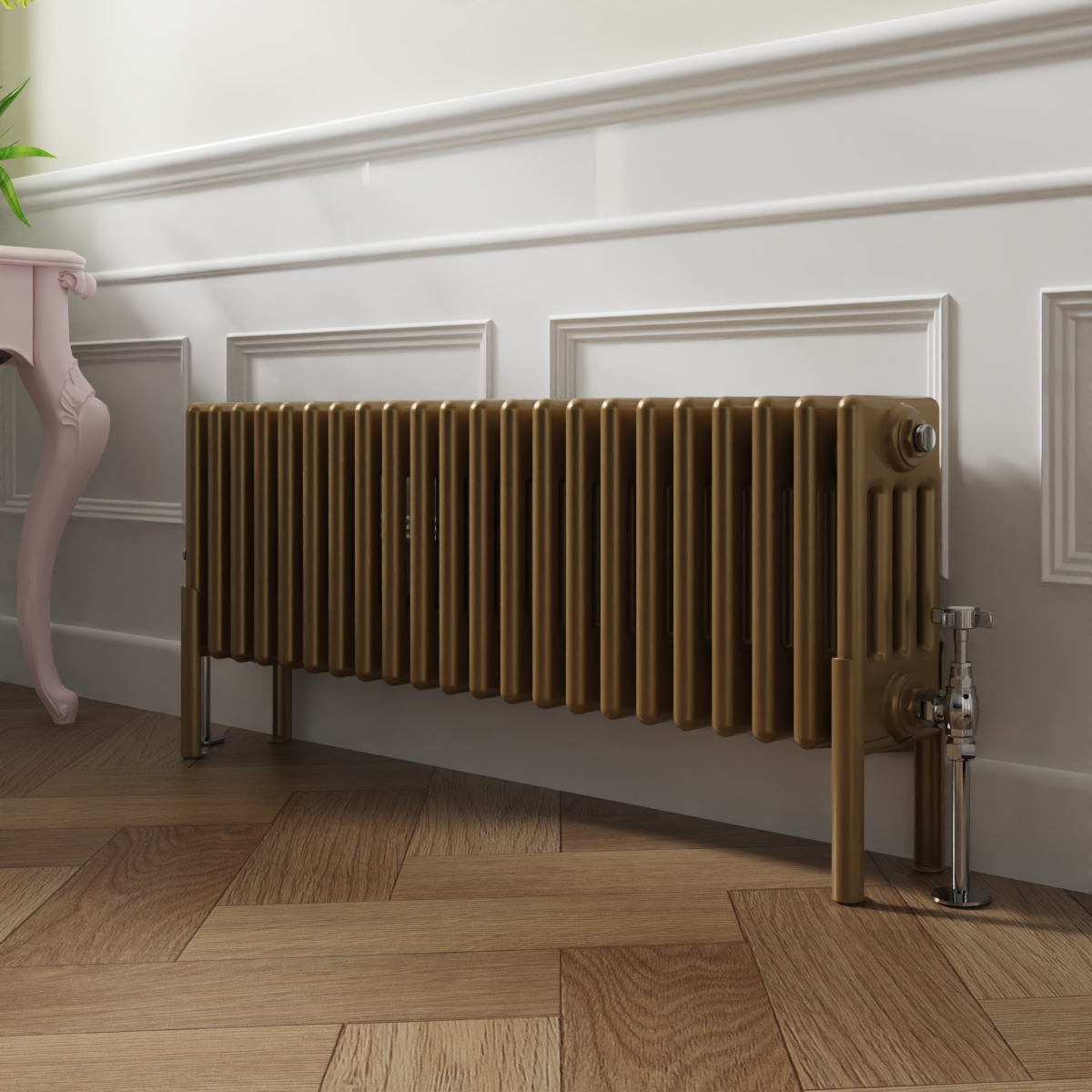 Bern 300 x 1010mm Traditional Metallic Gold Horizontal Four Column Radiator