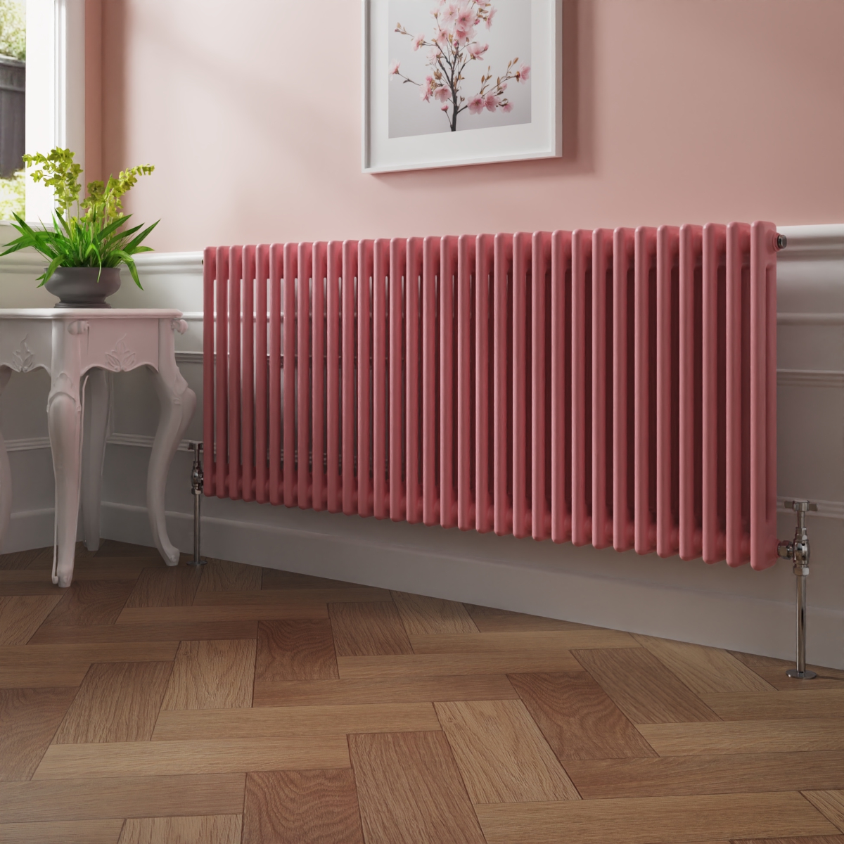 Bern 600 x 1460mm Rose Pink Double Column Horizontal Traditional Radiator