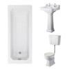 Wellington Low Level Comfort Height Toilet with Sand Seat & 500mm 2 Tap Hole Basin with 1700 x 700mm Traditional Straight Bath Single Ended