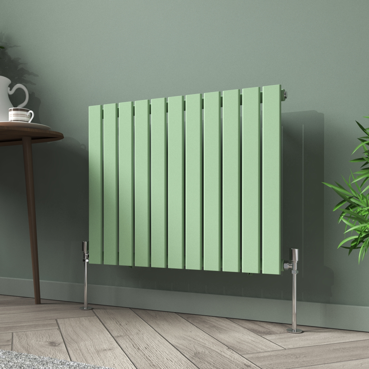 Karlstad 600 x 750mm Pastel Green Single Flat Panel Horizontal Designer Radiator