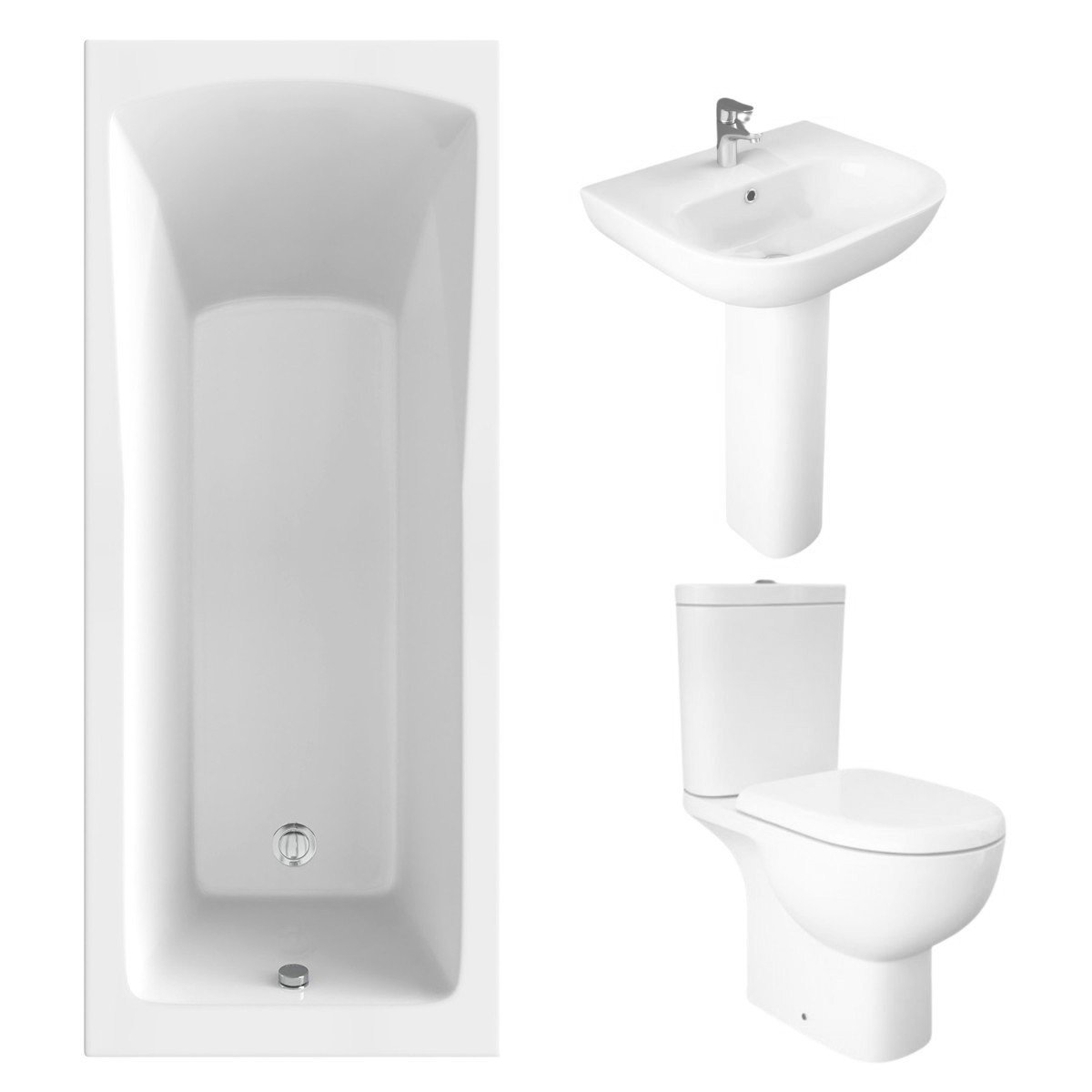 RAK Tonique Close Coupled Open Back Modern Bathroom Suite and Single Ended Bath with Front Panel - 1700 x 700mm