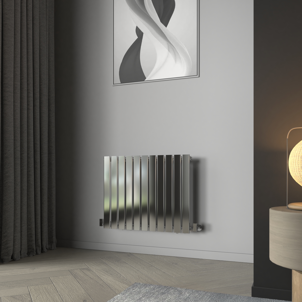 Karlstad 600 x 750mm Chrome Single Horizontal Flat Panel Designer Radiator