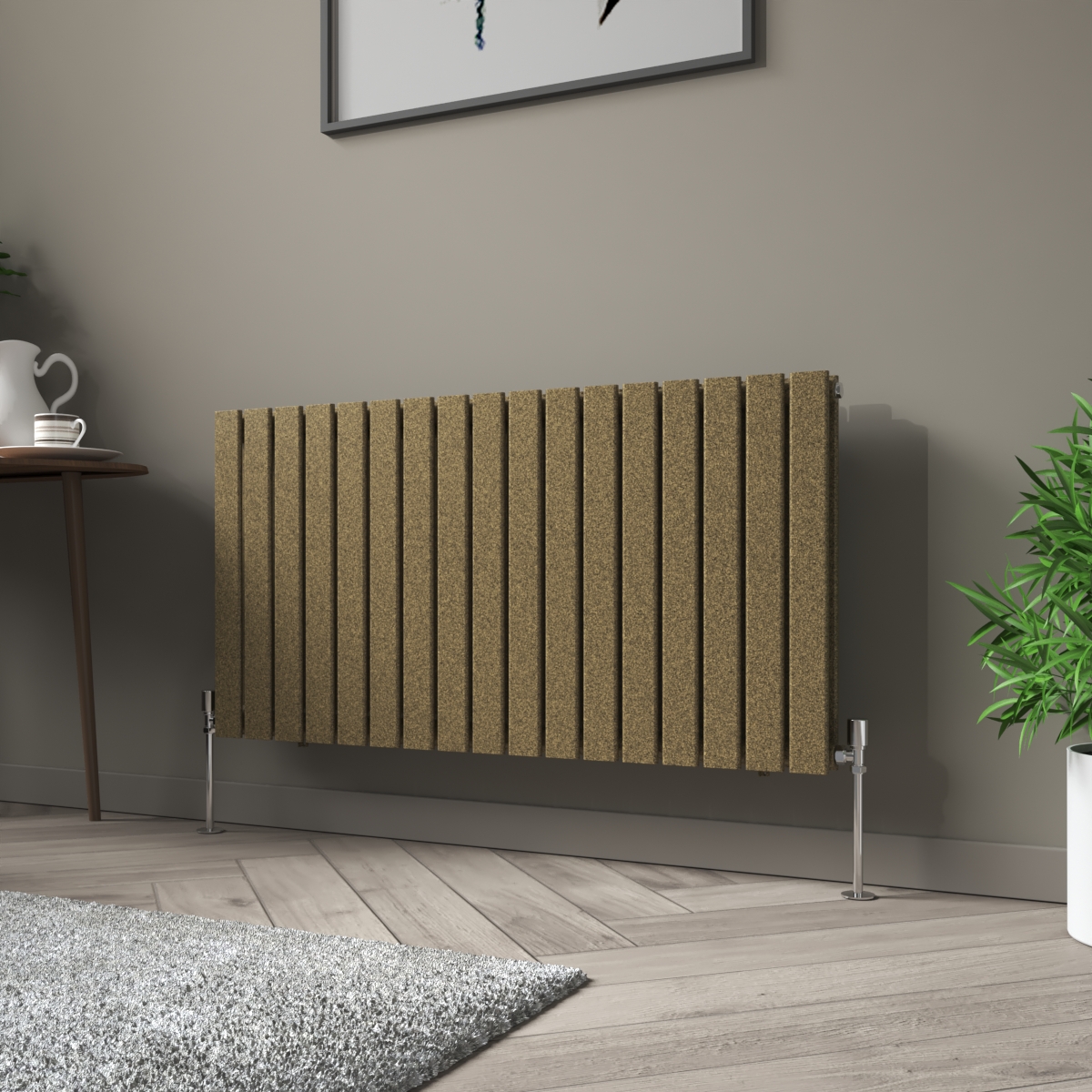 Karlstad 600 x 1158mm Black Gold Double Horizontal Flat Panel Designer Radiator