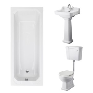Wellington Low Level Toilet with Sand Seat & 500mm 1 Tap Hole Basin with 1700 x 700mm Traditional Straight Bath Single Ended
