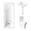 Essentials 1700 x 700mm Straight Bath Single Ended Bathroom Suite with RAK-Resort Maxi Close Coupled Closed Back Rimless Toilet and 550mm Full Pedestal Basin-With Front Bath Panel