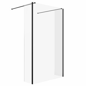 Wasdale 1215mm Black Walk Through Wet Room Screen with 300mm Hinged Return Screens