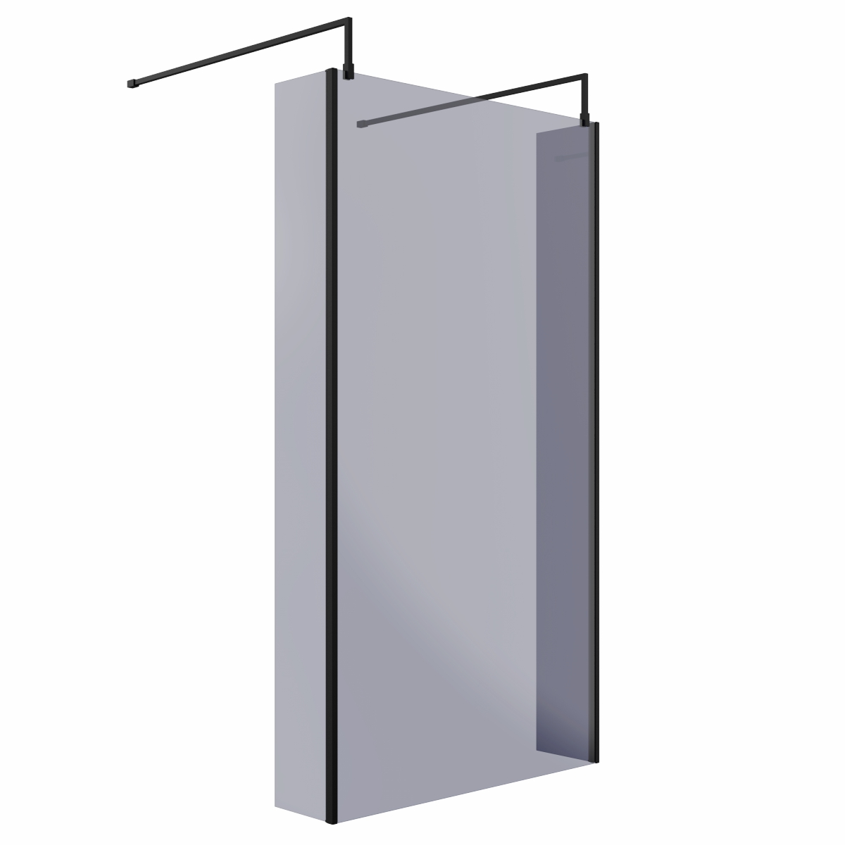 Wasdale 1100mm Black Smoked Walk Through Wet Room Screen with 215mm Hinged Return Screens & L- Shape Support Arms