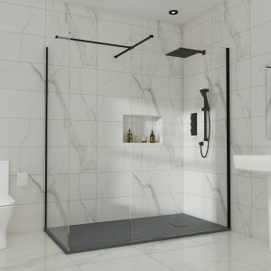Wasdale 1100mm Wet Room Screen with 760mm Wet Room Screen - Black