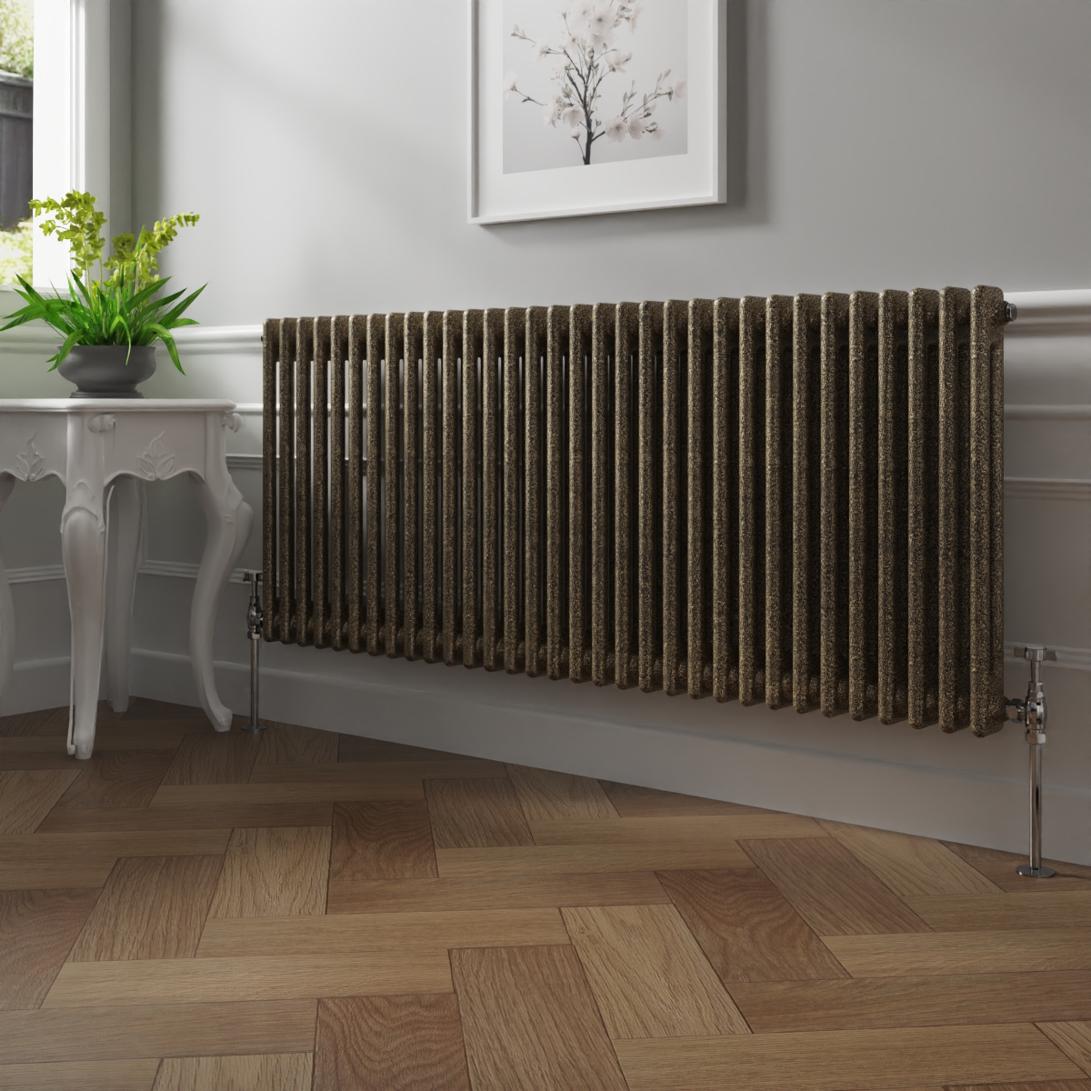 Bern 600 x 1460mm Black Gold Double Column Horizontal Traditional Radiator