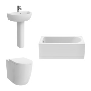 Cordoba Modern Bathroom Suite with Back to Wall Toilet and Essential Single Ended Bath - 1500 x 700mm - Front Bath Panel Included