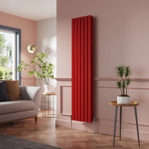 Lulea 1800 x 410mm Signal Red Double Flat Panel Vertical Designer Radiator