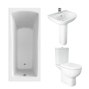 RAK Tonique Close Coupled Open Back Modern Bathroom Suite and Single Ended Bath - 1600 x 700mm