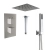 Beauly Chrome Twin Square Handle Concealed Valve Built in Diverter with 200mm Square Shower Head, Hand Shower and Ceiling Arm (2 Outlet)