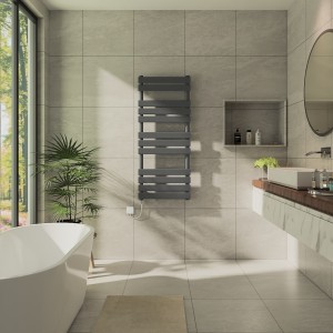 Juva 1200 x 500mm Sand Grey Flat Panel Simple Electric Heated Towel Rail