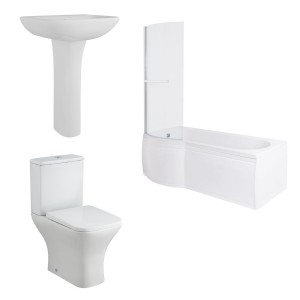 Feel Curved Modern Bathroom Suite with P-Shape Shower Bath - Left Hand - 1675mm