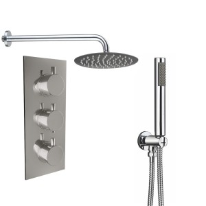 Thurso Chrome Triple Round Handle Concealed Valve with 300mm Round Shower Head and Hand Shower (2 Outlet)