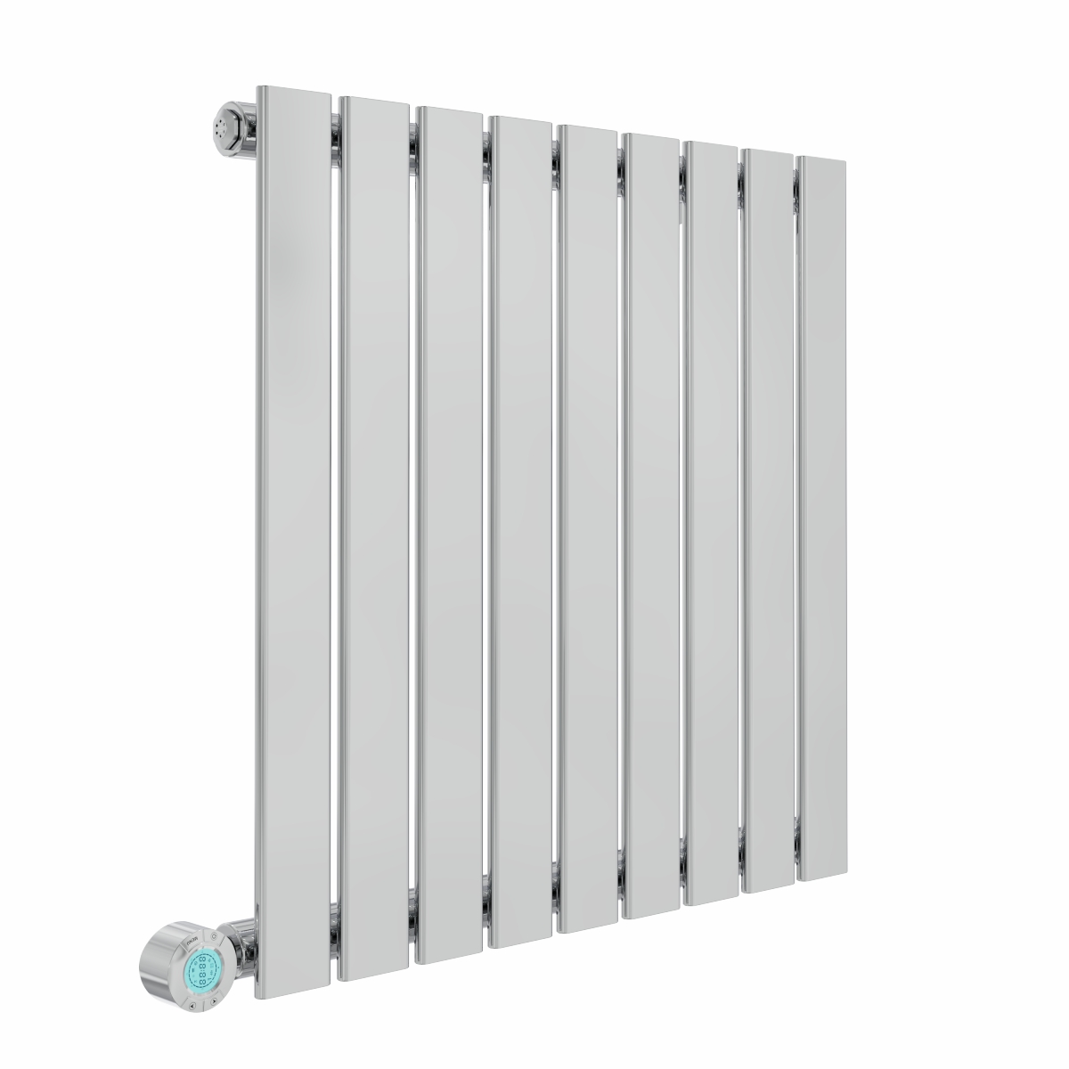 Karlstad 600 x 614mm Chrome Flat Panel Horizontal Wifi Electric Radiator - 600W