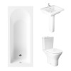 Essentials 1700 x 700mm Straight Bath Single Ended Bathroom Suite with RAK-Resort Mini Close Coupled Open Back Rimless Toilet and 550mm Full Pedestal Basin - Including Bath Panels