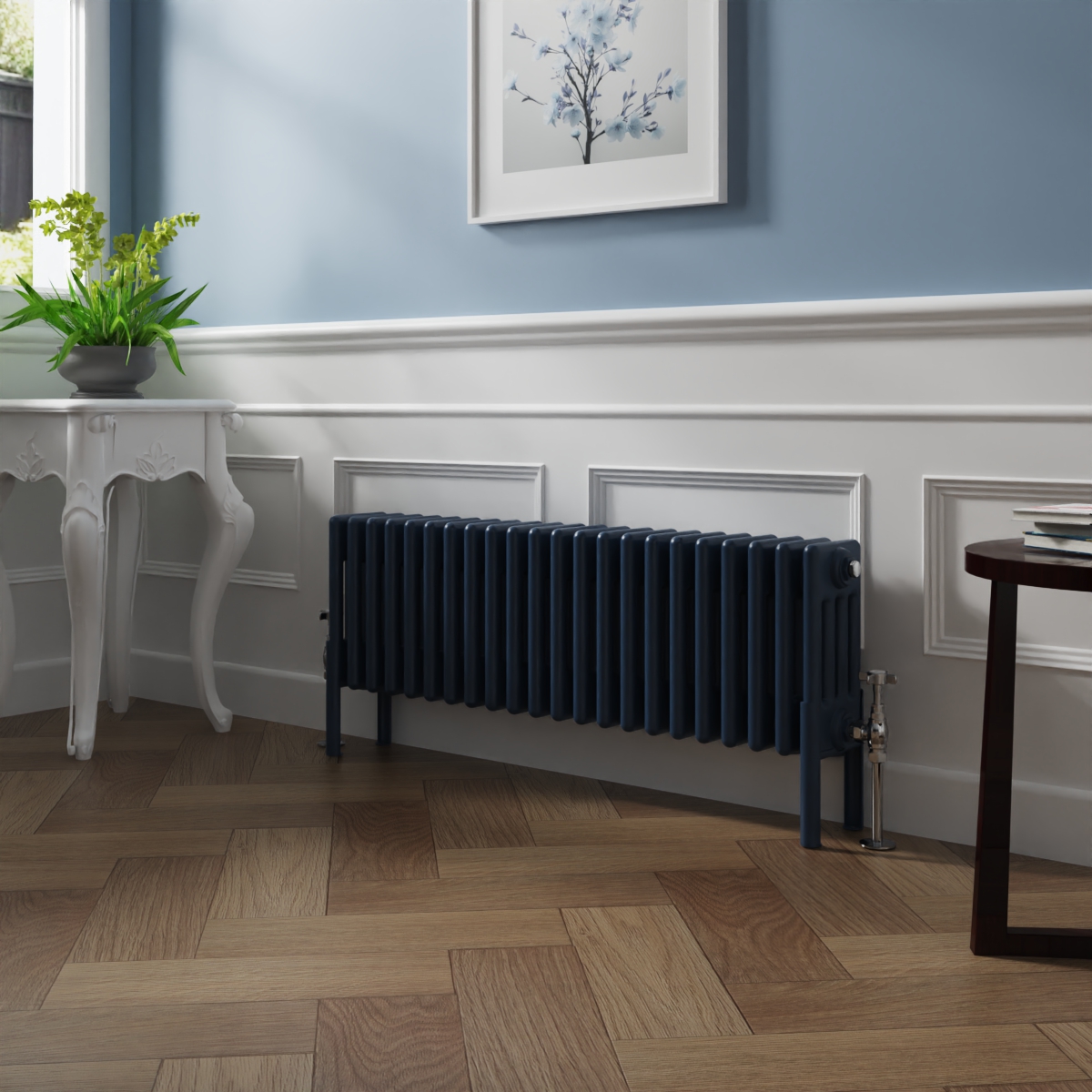 Bern 300 x 1010mm Sapphire Blue Four Column Horizontal Traditional Radiator