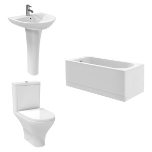 Fresh Curved Modern Bathroom Suite with Close Coupled Toilet and Essential Single Ended Bath - 1500 x 700mm - Front & End Bath Panel Included