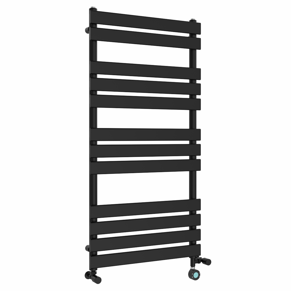 Juva 1200 x 600mm Satin Dual Fuel Black Flat Panel Thermostatic Touch Control Electric Heated Towel Rail