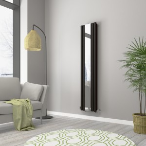 Norden 1800 x 380mm Black Mirror Double Panel Vertical Designer Radiator