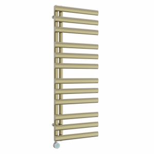 Kongsberg 1200 x 450mm Brushed Brass Thermostatic Touch Control Electric Towel Rail