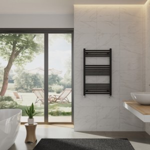 Bergen 1000 x 600mm Straight Black Heated Towel Rail