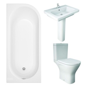 RAK Resort Maxi Open Back Toilet with 650mm Basin Modern Bathroom Suite with J-Shape Bath - Left Handed - 1700mm