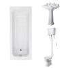 Wellington High Level Comfort Height Toilet with White Seat & 600mm 2 Tap Hole Basin with 1700 x 700mm Traditional Straight Bath Single Ended