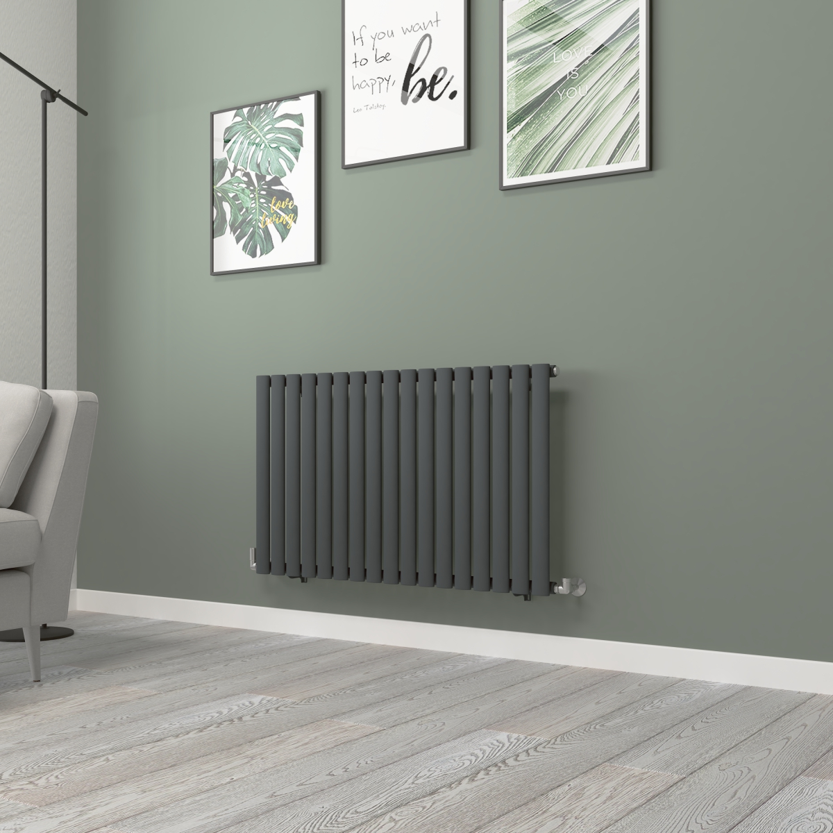 Norden 600 x 1004mm Anthracite Single Horizontal Oval Tube Designer Radiator