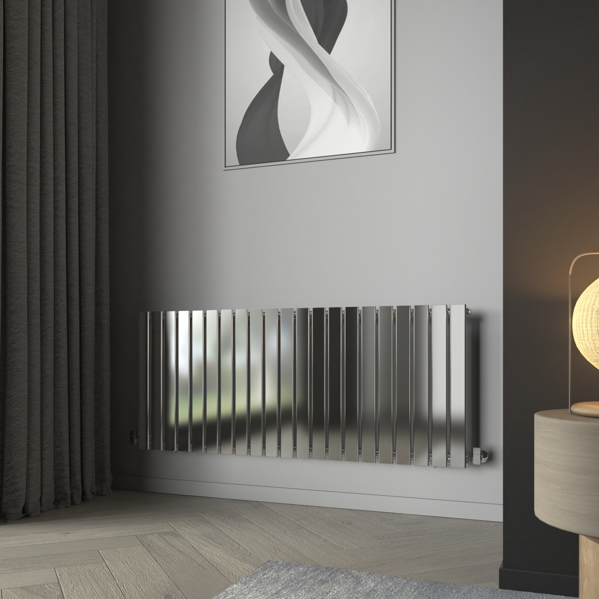 Karlstad 600 x 1430mm Chrome Single Horizontal Flat Panel Designer Radiator