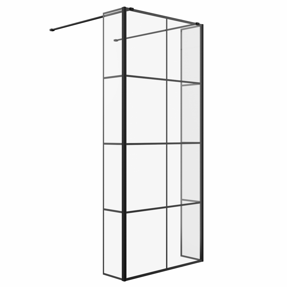 Wasdale 900mm Black Grid Walk Through Wet Room Screen with 215mm Hinged Return Screens