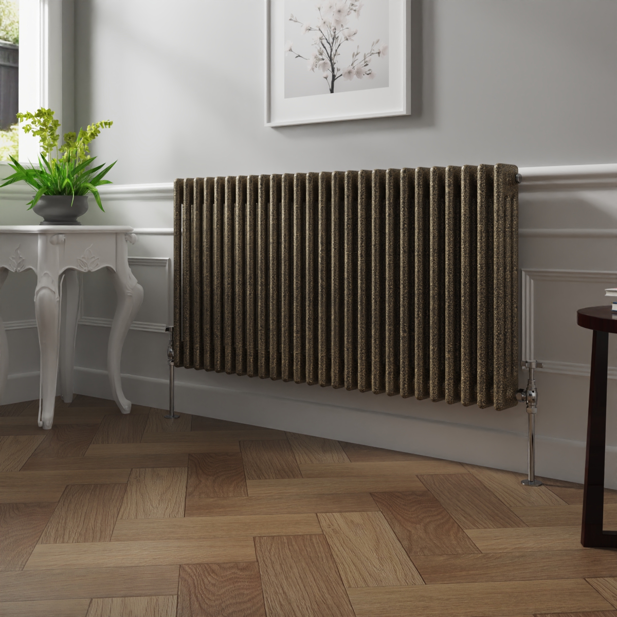 Bern 600 x 1190mm Black Gold Triple Column Horizontal Traditional Radiator