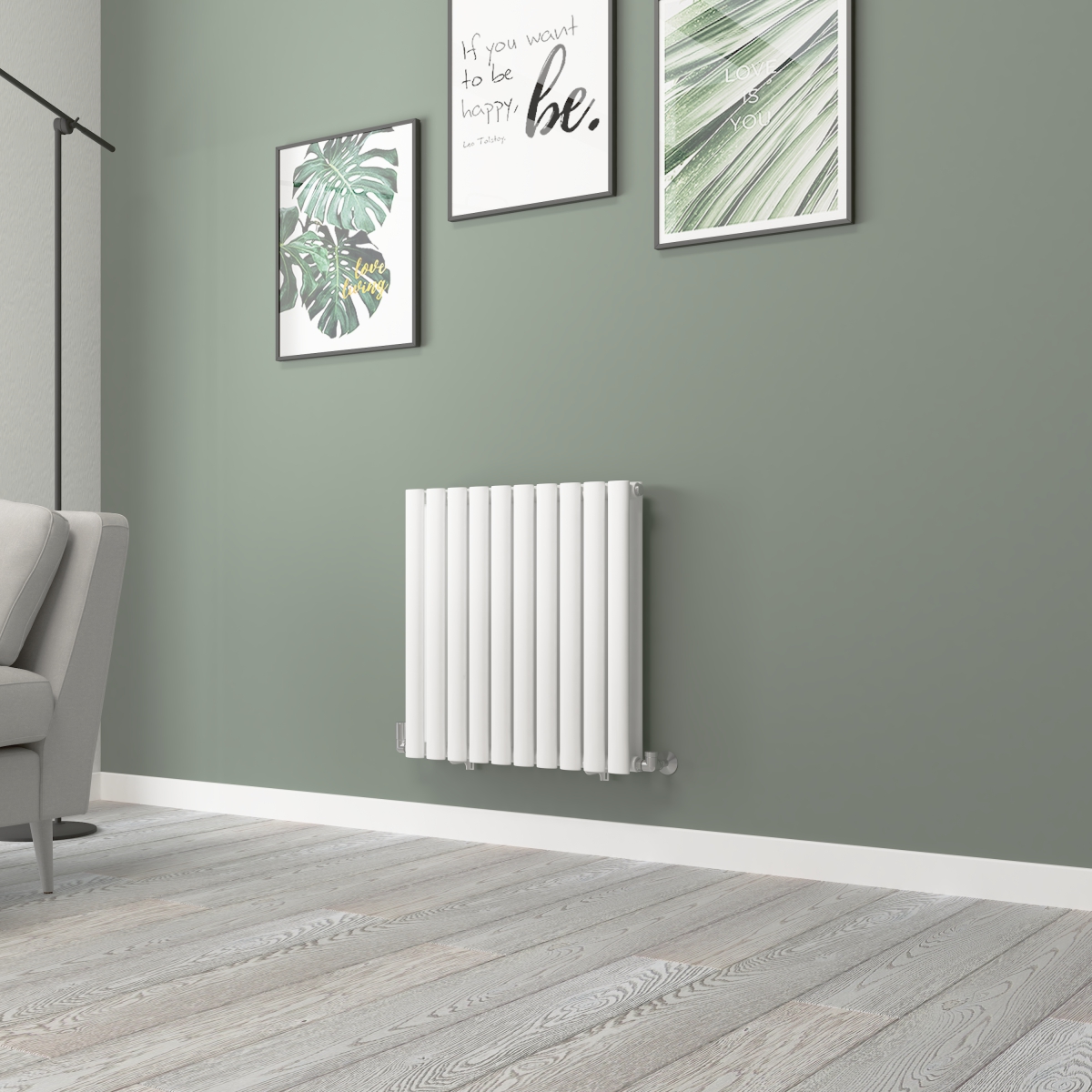 Norden 600 x 591mm White Double Horizontal Oval Tube Designer Radiator
