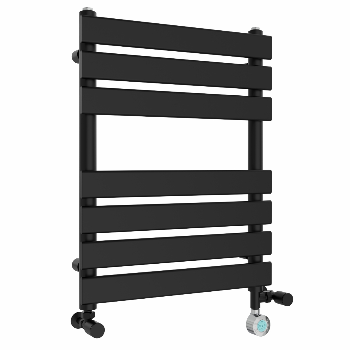 Juva 650 x 500mm Dual Fuel Satin Black Flat Panel Thermostatic Touch Control Wifi Electric Heated Towel Rail