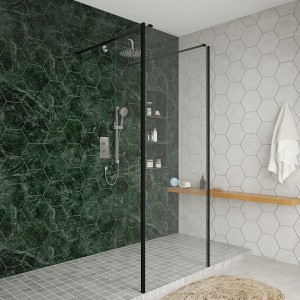 Wasdale 800mm Black Walk Through Wet Room Screen with 300mm Hinged Return Screens