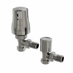 Angled Thermostatic Radiator Valves - Satin Nickel