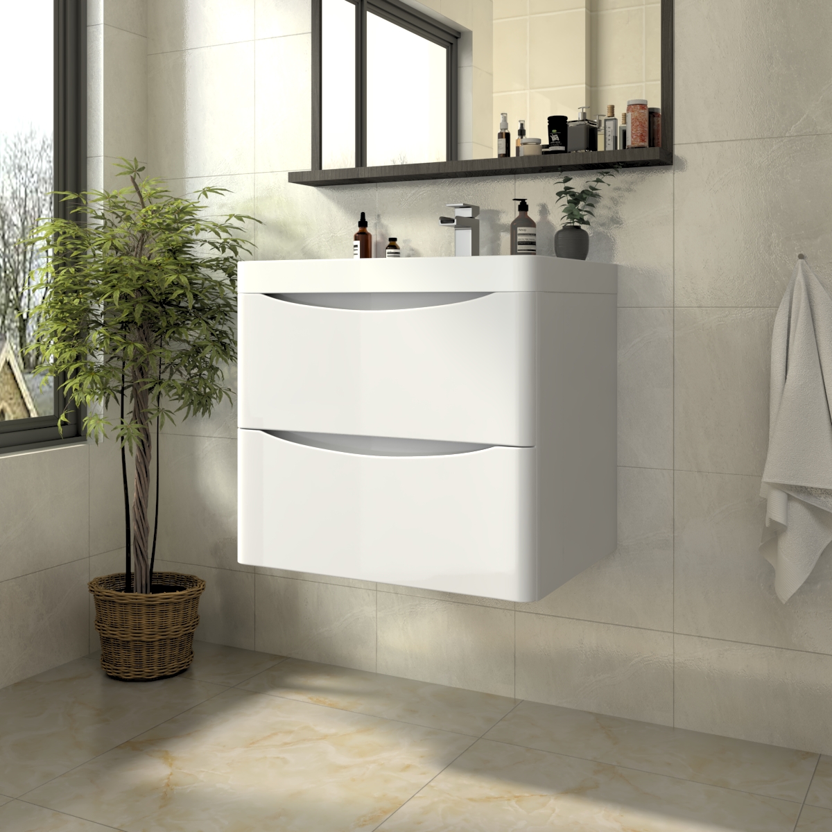 Avon Gloss White Wall Hung Basin Drawer Vanity Unit - 600mm