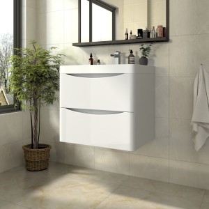 Avon Gloss White Wall Hung Basin Drawer Vanity Unit - 600mm