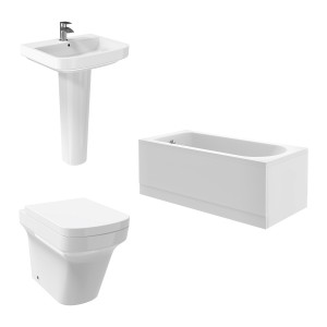 Avola Modern Bathroom Suite with Back to Wall Toilet and Essential Single Ended Bath - 1500 x 700mm - Front & End Panel Included