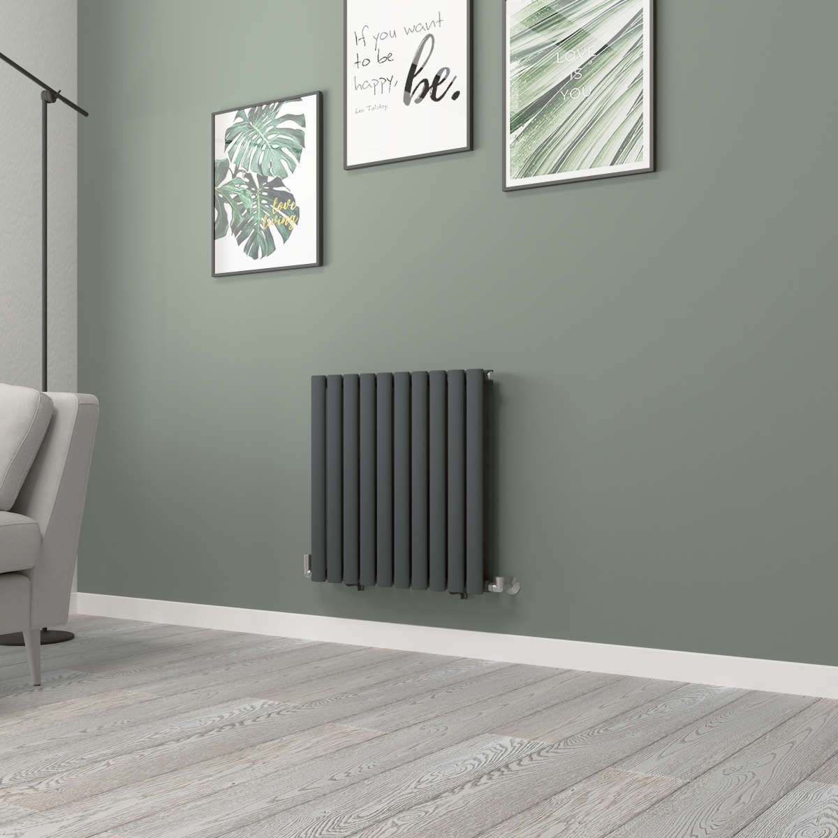 Norden 600 x 591mm Anthracite Double Horizontal Oval Tube Designer Radiator